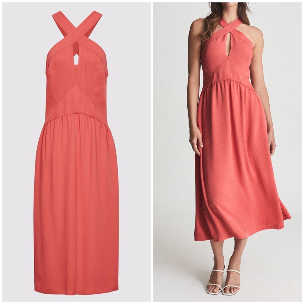 NEW! REISS Orla Salmon Pink Viscose Midi Sleeveless Dress VARIOUSLY SIZE